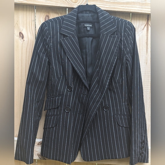 Y2k Bebe Double-Breasted Pinstripe Blazer - Picture 4 of 6
